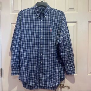 Ralph Lauren Classic Fit L/S Button Down Plaid Shirt Size 16.5 Navy White
